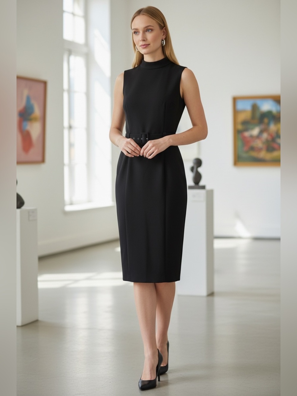 Express Black Belted Midi Dress